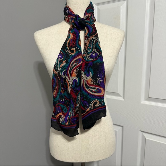 Retro Albert Nipon Purple and Teal Paisley Scarf - Picture 3 of 7
